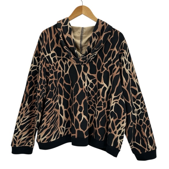 Cato Brown Black Animal Print Zip Up Hoodie Jacket Y2K Jungle Safari 26/28W - Picture 2 of 9